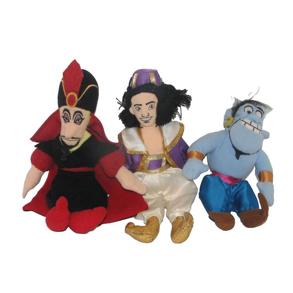 Lot of 3 Disney Aladdin Beanbag Plush Toys Aladdin Genie Jafar - Picture 1 of 8